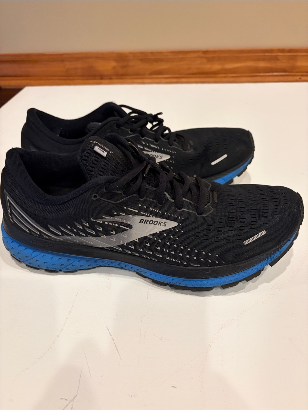 Brooks Men's Athletic Running Shoes - Black with Blue Midsole Ghost 13 Cushion